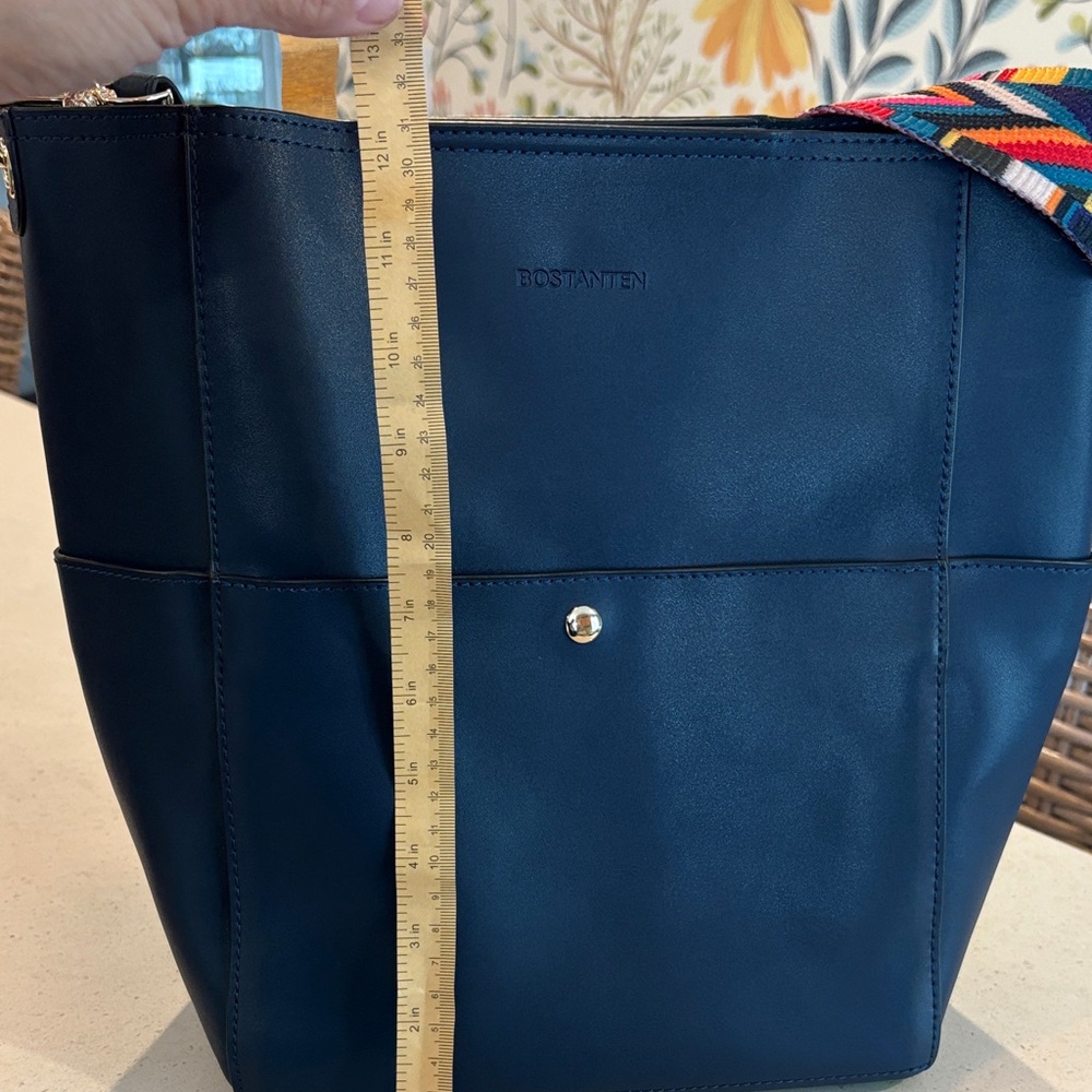 Bostanten Lotty Leather Hobo Bag in Navy Blue with Colorful Strap - Picture 14 of 14